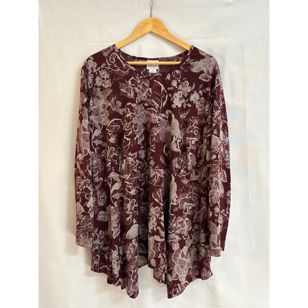 Women’s BFA Classics Size 3X Burgundy and Grey Floral Long Sleeve Shirt.